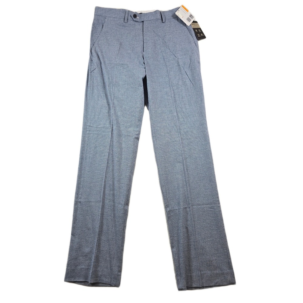 Alfani Seersucker Check Dress Pants Mens 33x32 Blue White Slim-Fit $135 NEW